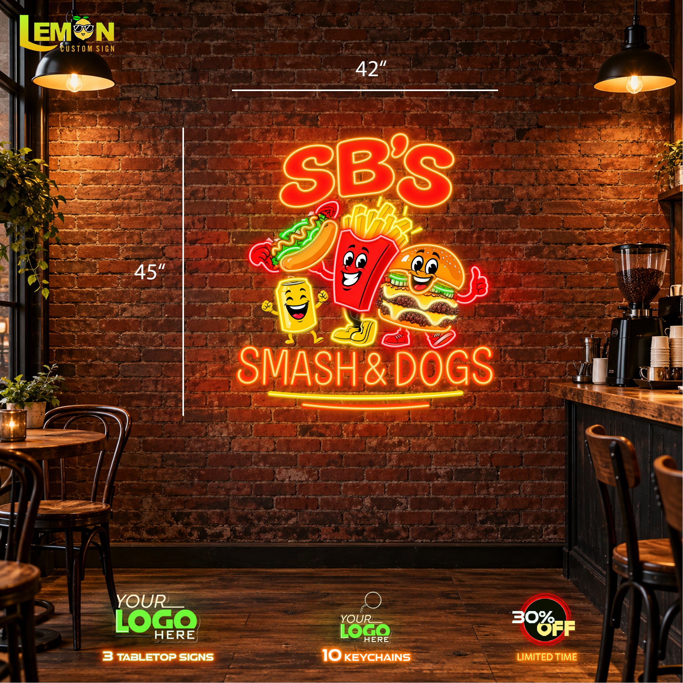 SB'S SMASH & DOGS | LED NEON SIGN ( 2 OUTDOOR SIGNS)