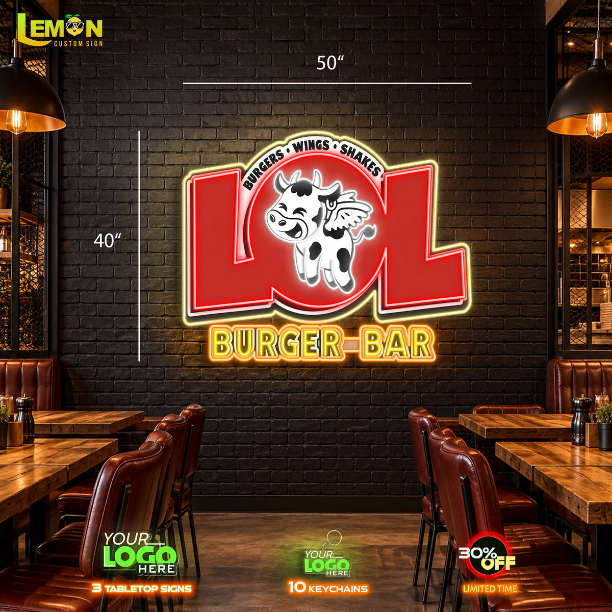 LOL BURGER BAR | LED NEON SIGN (50x40 inches sign)