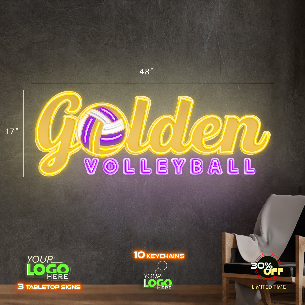Golden volleyball | LED NEON SIGN