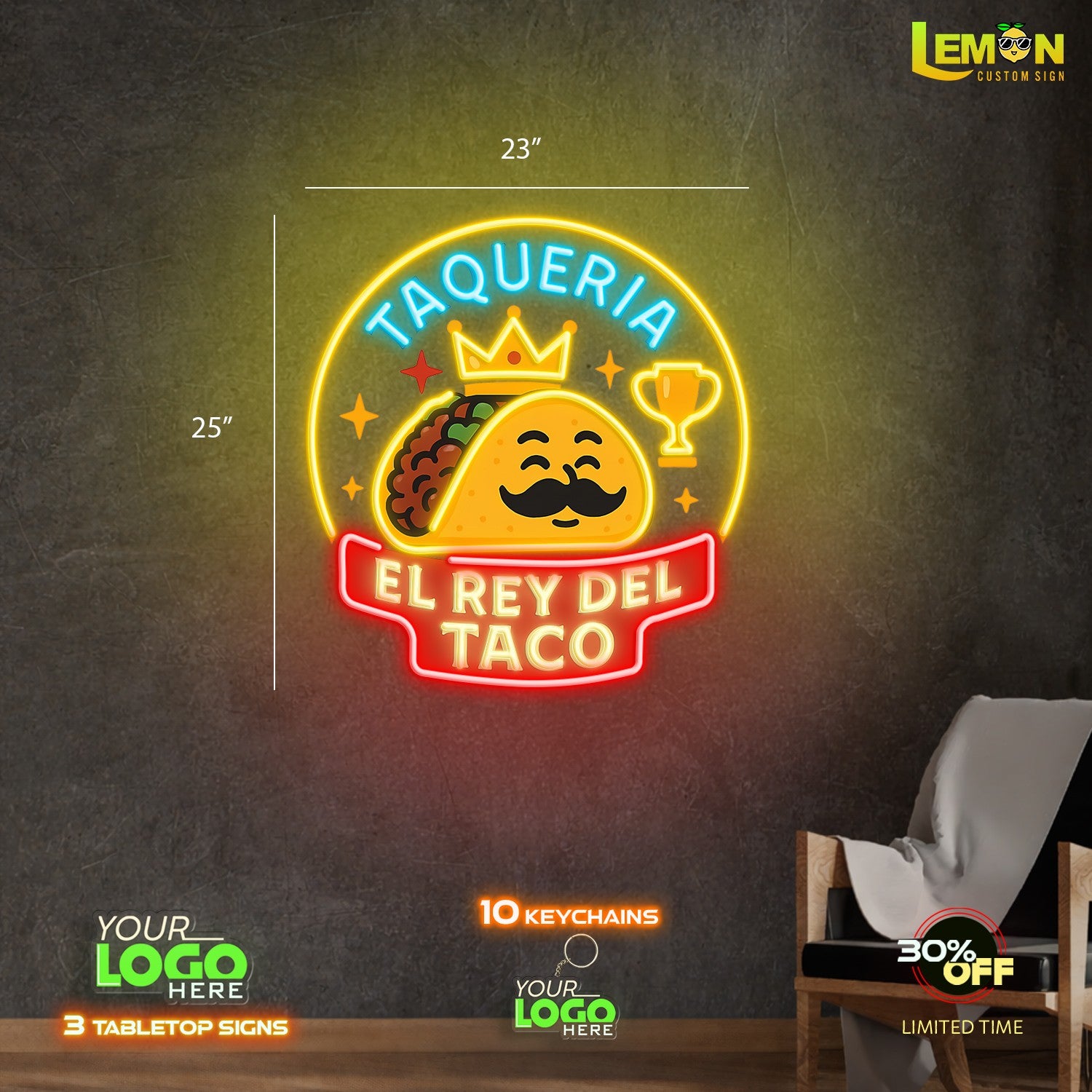 El Rey Del Taco | LED NEON SIGN (OUTDOOR SIGN)