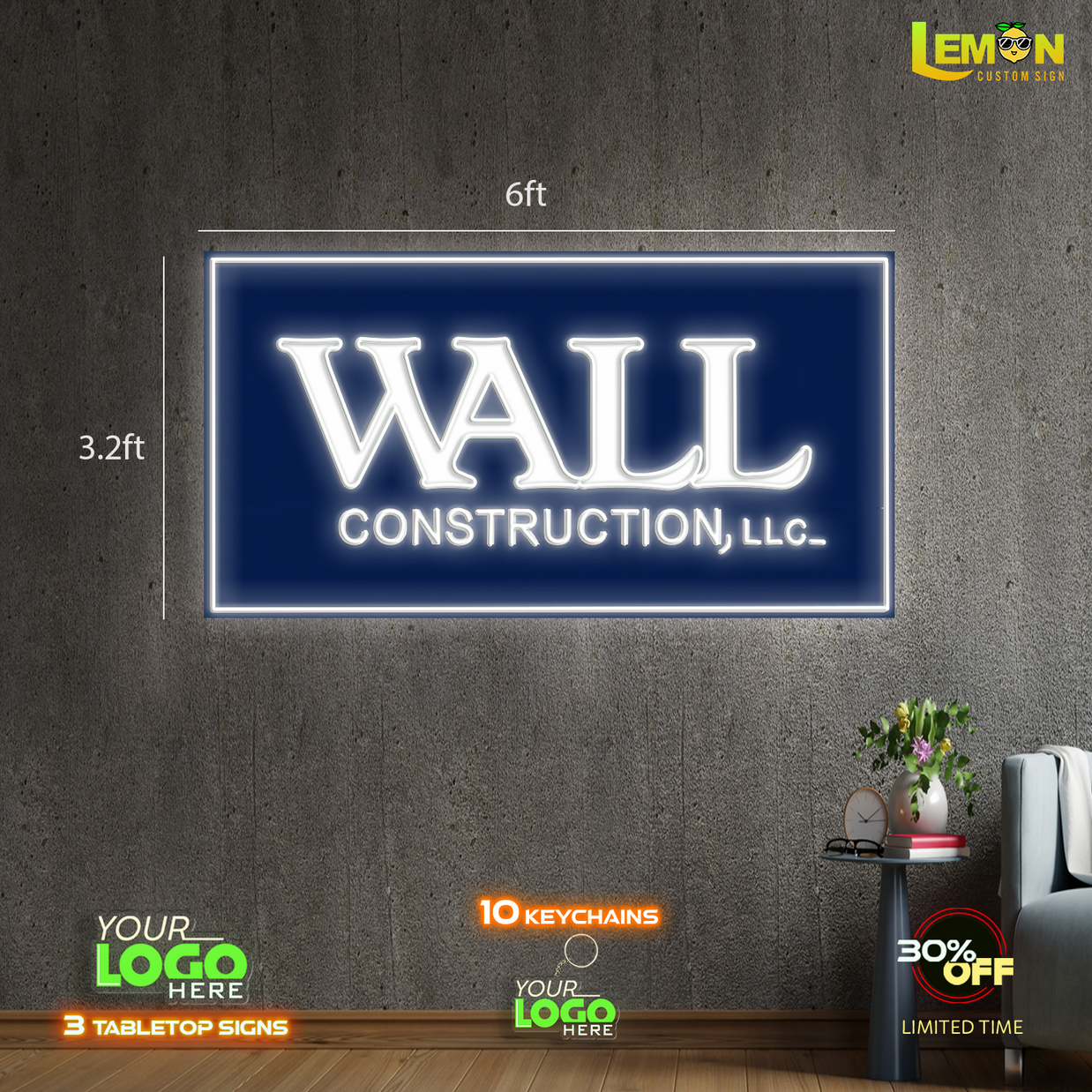WALL Construction, LLC| LED NEON SIGN (1 OUTDOOR SIGN+ 2 INDOOR SIGNS)