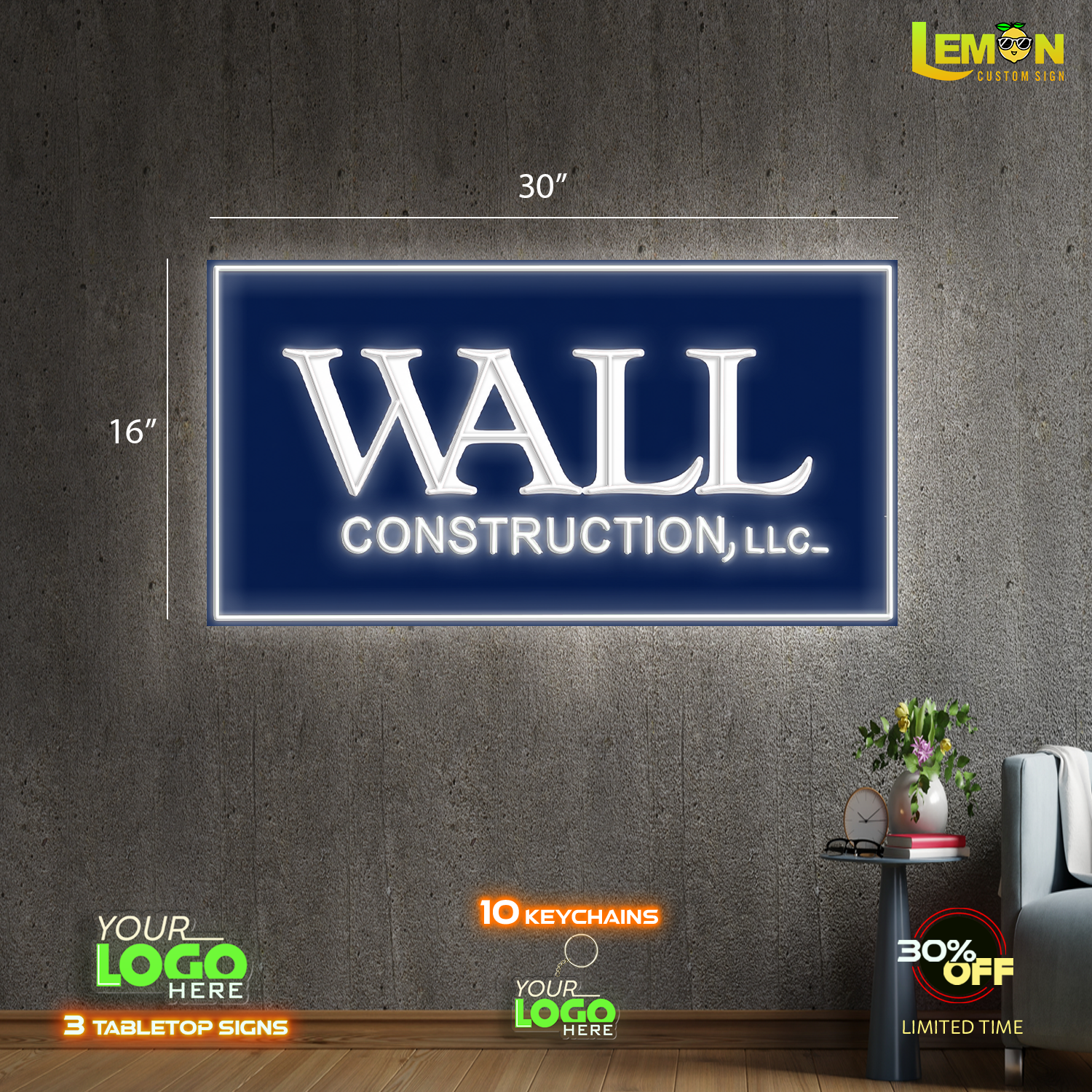 WALL Construction, LLC| LED NEON SIGN (1 OUTDOOR SIGN+ 2 INDOOR SIGNS)