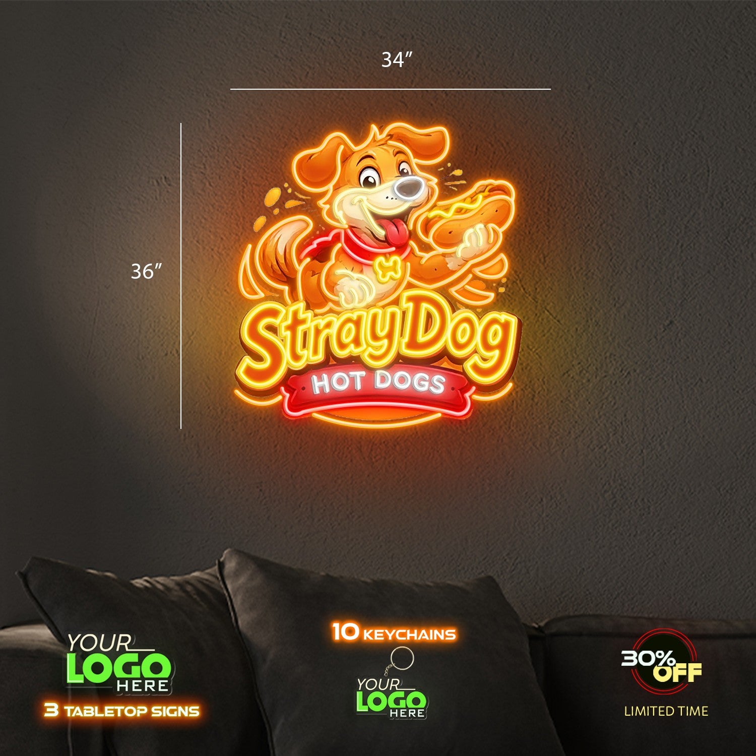 Stray Dog Hot Dogs  | LED NEON SIGN (2 OUTDOOR SIGNS)