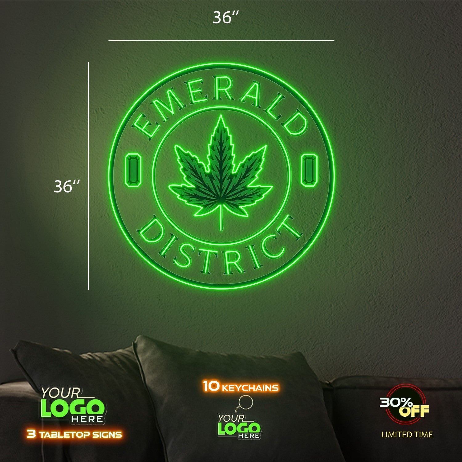 Emerald District | LED NEON SIGN (3 SIGNS: 2 circles and the EMERALD DISTRICT sign)