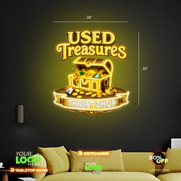 Used Treasures Thrift Shop Sign and OPEN Sign | LED NEON SIGN ( 2 SIGNS)