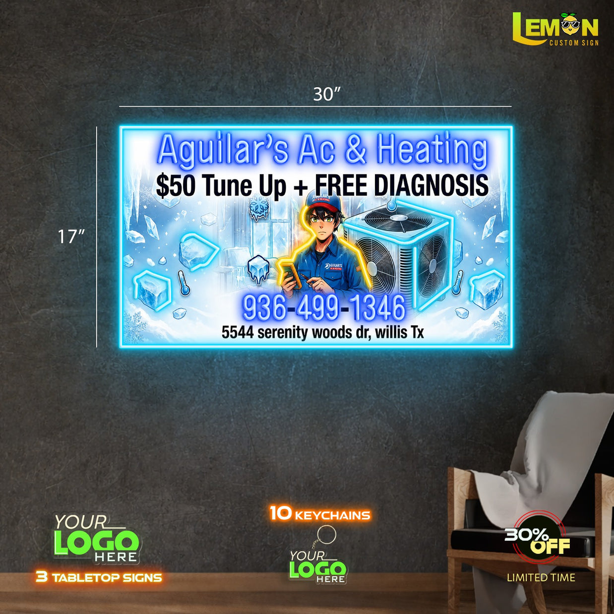 Aguilar's Ac & Heating | LED NEON SIGN