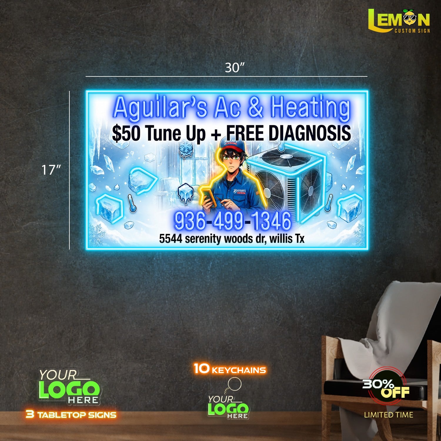Aguilar's Ac & Heating | LED NEON SIGN