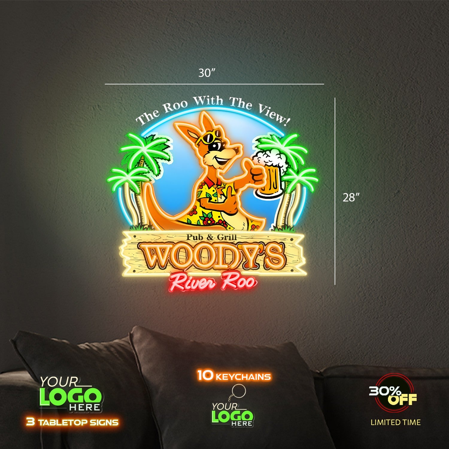 Woody's River Roo  | LED NEON SIGN (Outdoor Sign)