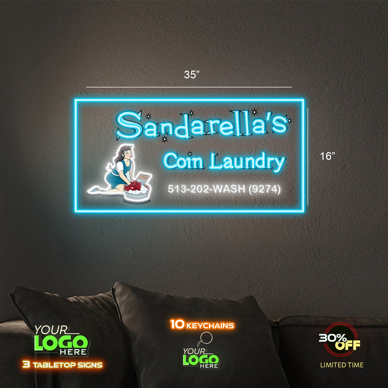 PRETZELS SIGN AND LAUNDRY SIGN | LED NEON SIGN ( 2 SIGNS)