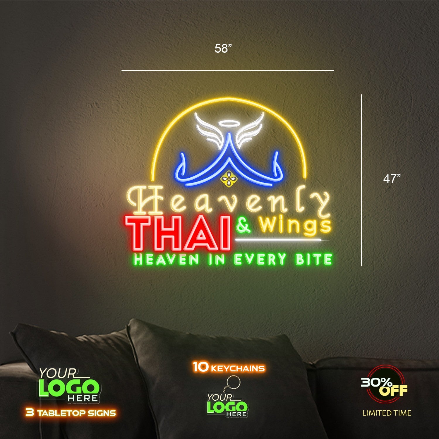 Heavenly Thai & Wings| LED NEON SIGN ( Waterproof Sign)