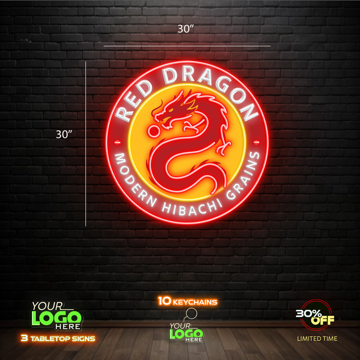 RED DRAGON| LED NEON SIGN (30x30 inches)