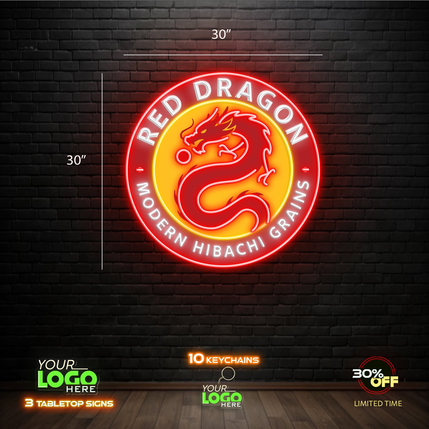 RED DRAGON| LED NEON SIGN (30x30 inches)