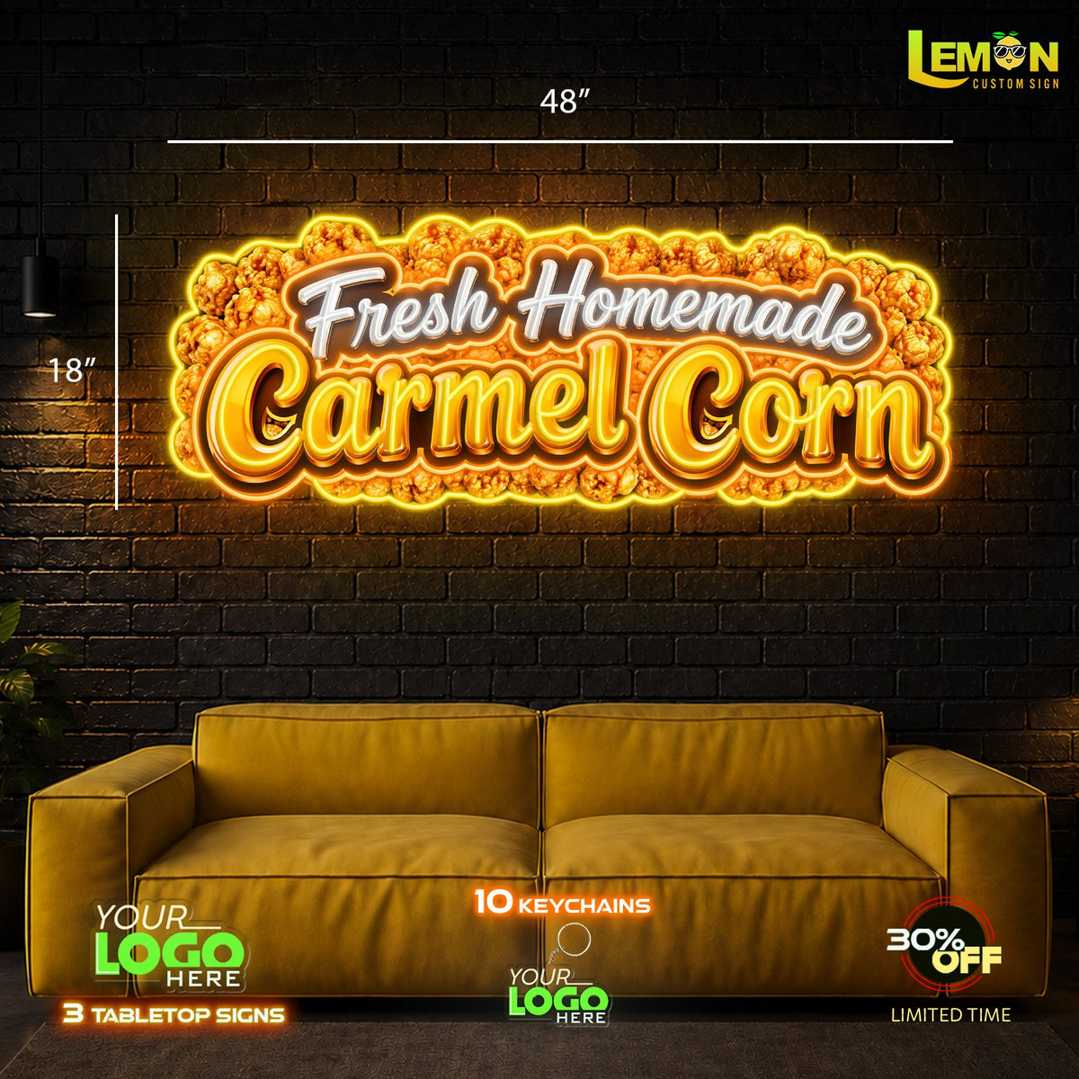 Carmel Corn Sign and 2 Piza Signs| LED NEON SIGN (3 Signs)