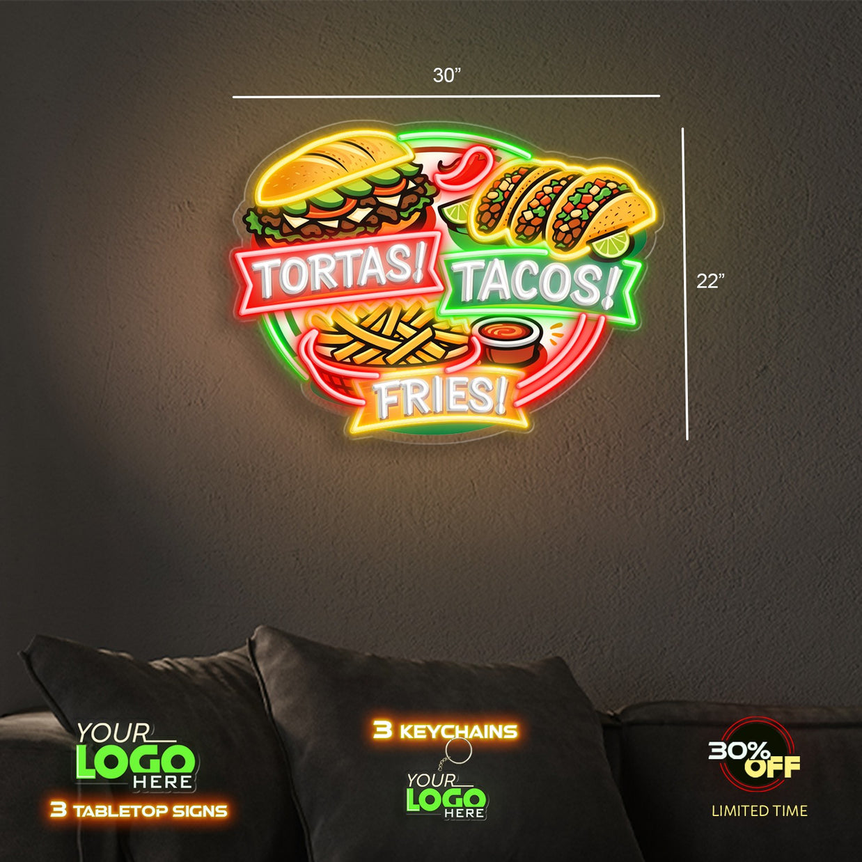 TORTAS TACOS FRIES | LED NEON SIGN