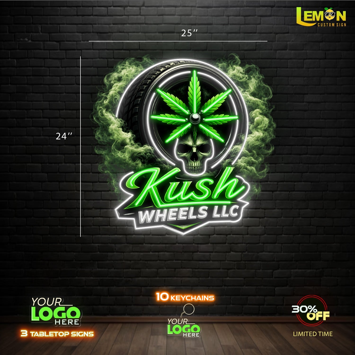 KUSH WHEELS  | LED NEON SIGN (PLUS 500 KEYCHAINS)