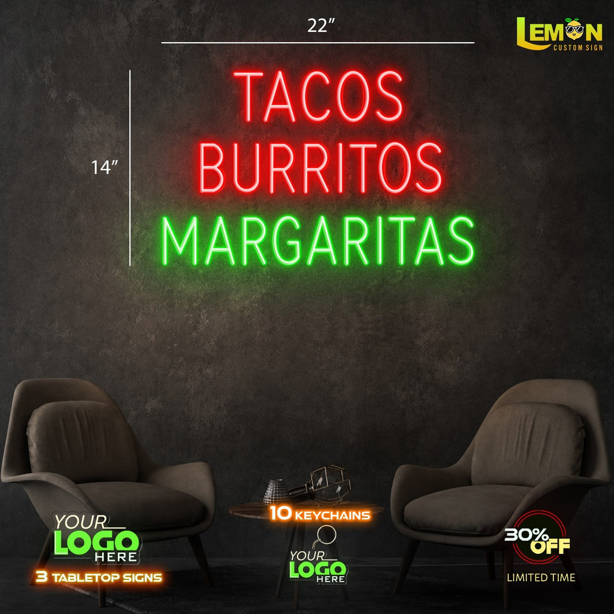 TACOS BURRITOS MARGARITAS | LED NEON SIGN