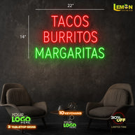 TACOS BURRITOS MARGARITAS | LED NEON SIGN