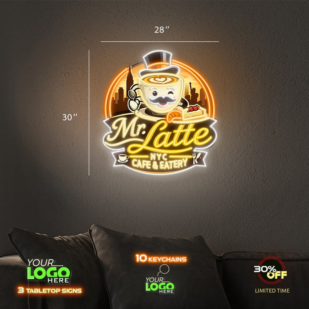 Mr Latte | LED NEON SIGN (1 sign and 50 keychains)