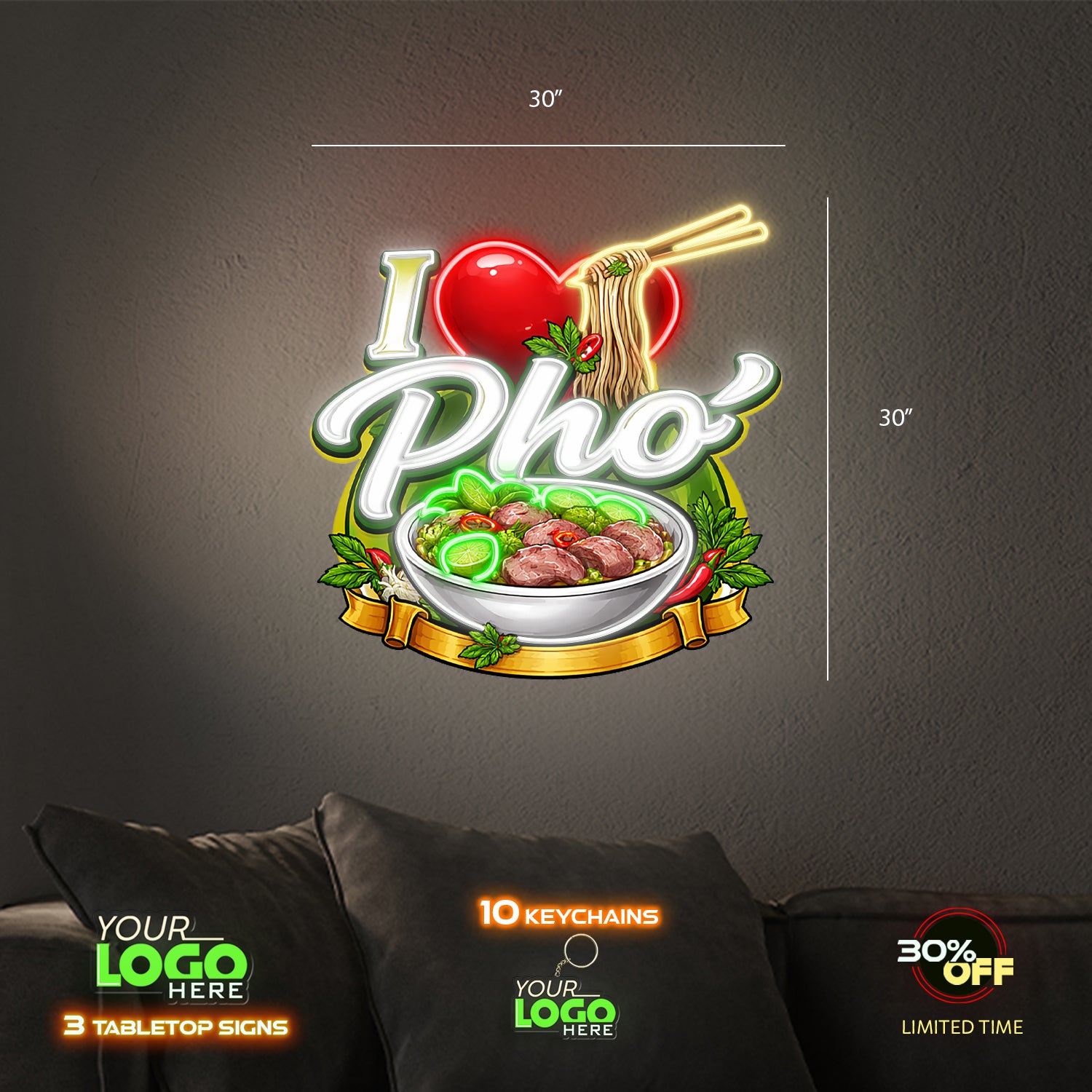 I LOVE PHO | LED NEON SIGN