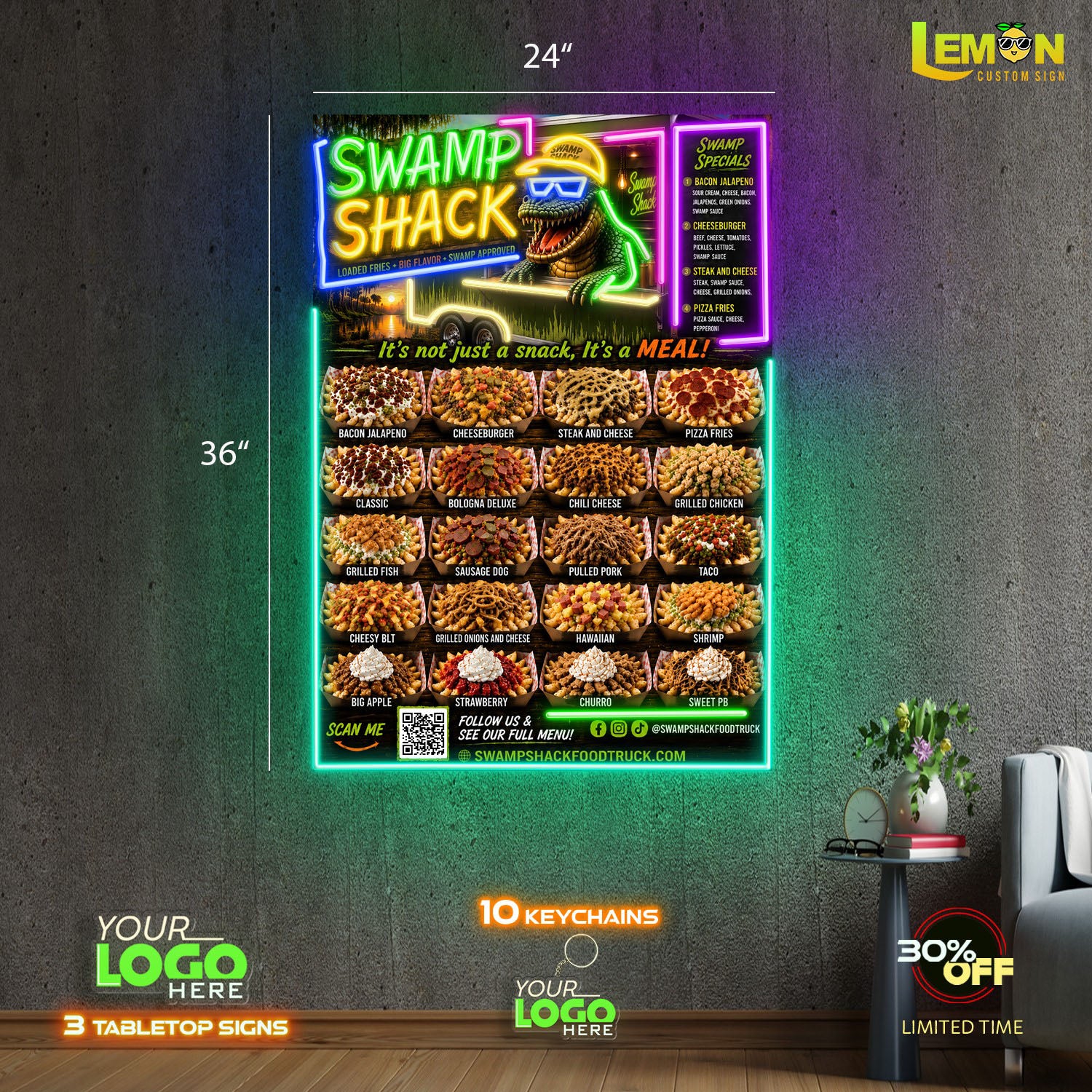 SWAMP SHACK| LED NEON SIGN ( OUTDOOR SIGN and EXPRESS SHIPPING)