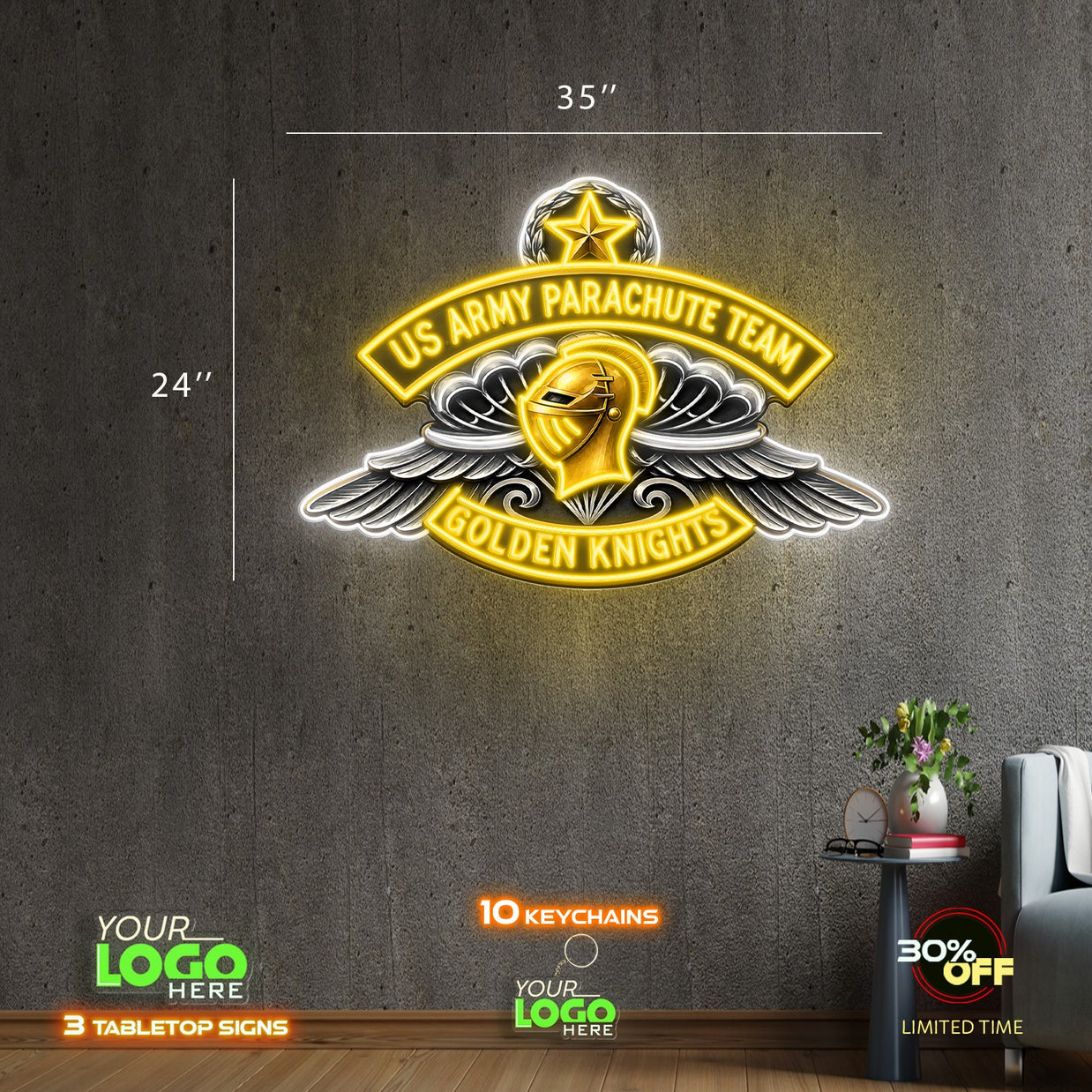 US ARMY PARACHUTE TEAM GOLDEN KNIGHTS | LED NEON SIGN ( 2 SIGNS)