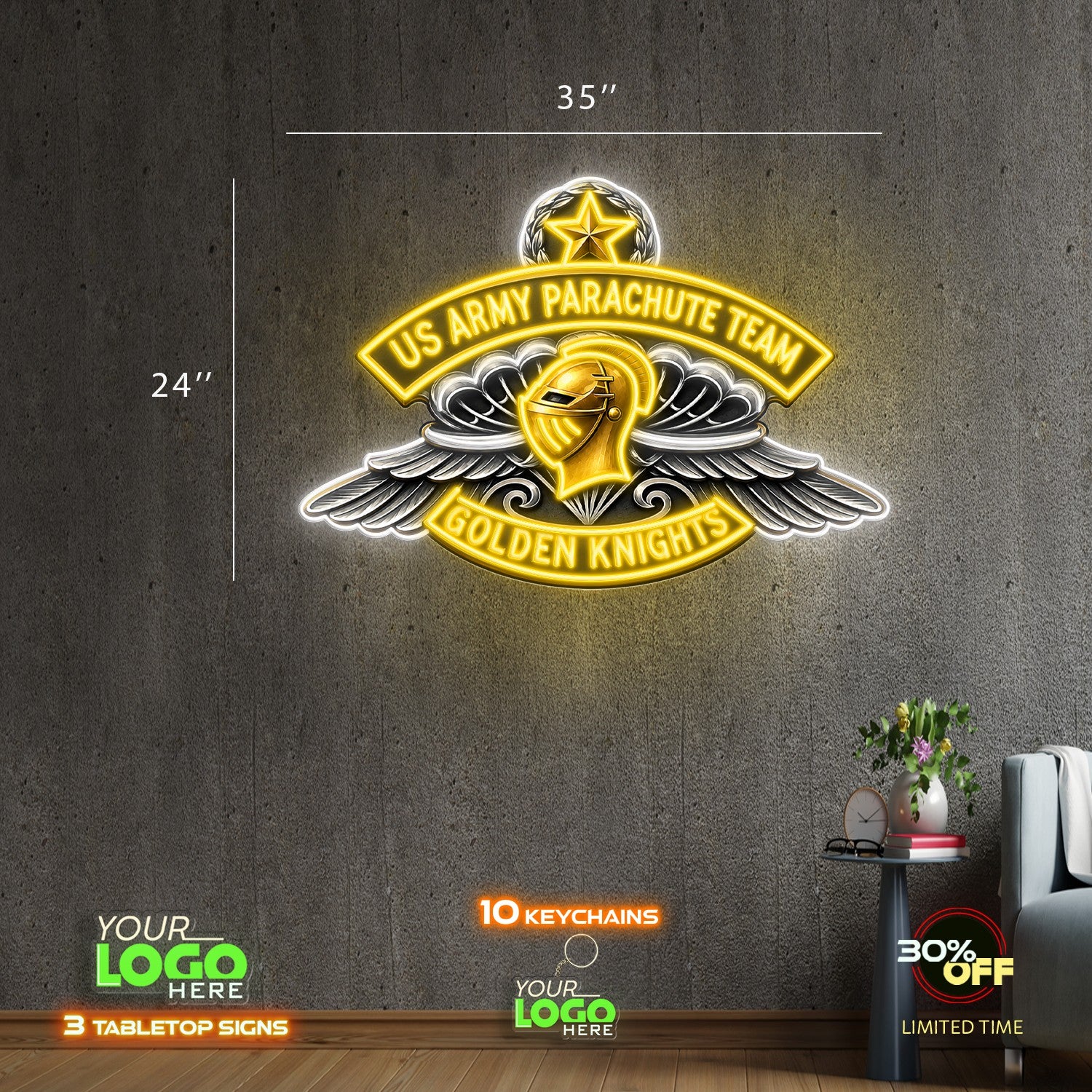 US ARMY PARACHUTE TEAM GOLDEN KNIGHTS | LED NEON SIGN ( 2 SIGNS)
