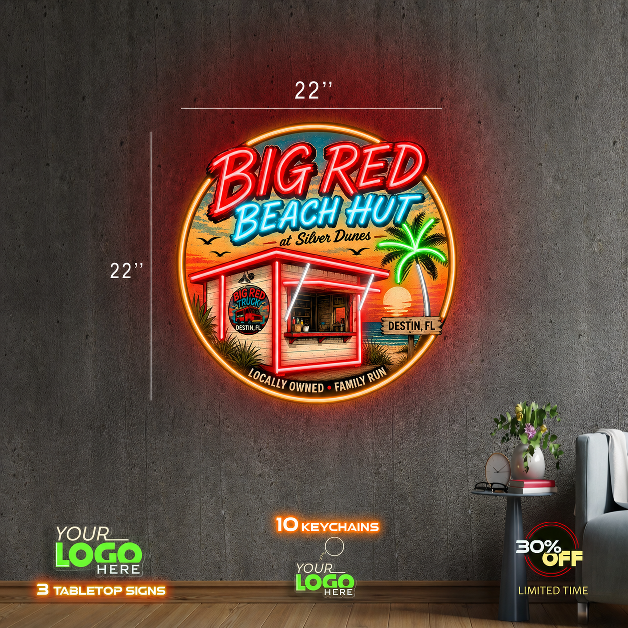 BIG RED BEACH HUT | LED NEON SIGN ( WATERPROOF SIGN)