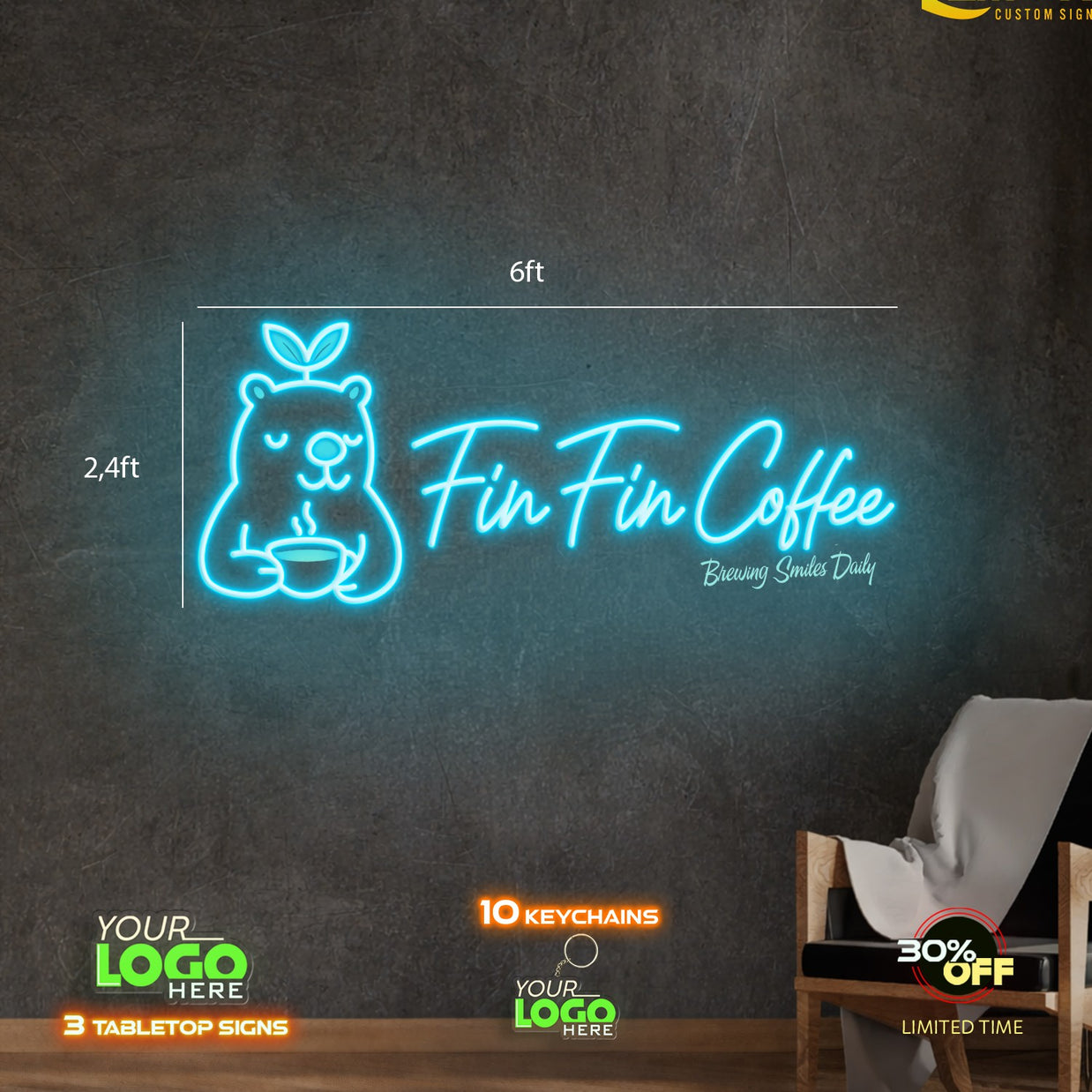 FIN FIN COFFEE; FIN FIN  | LED NEON SIGN (2 SIGNS)