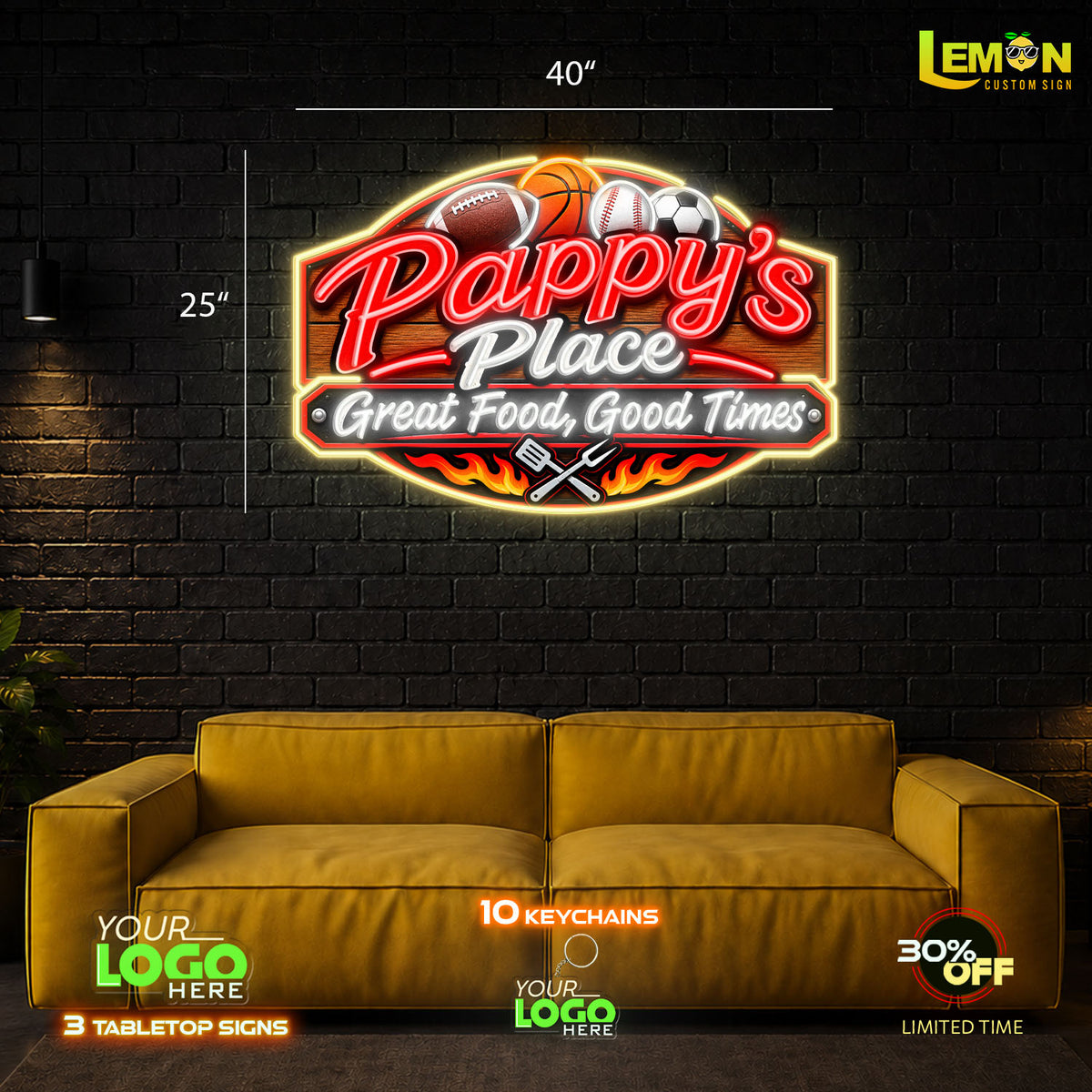PAPPY'S PLACE | LEMON NEON SIGN ( OUTDOOR SIGN)