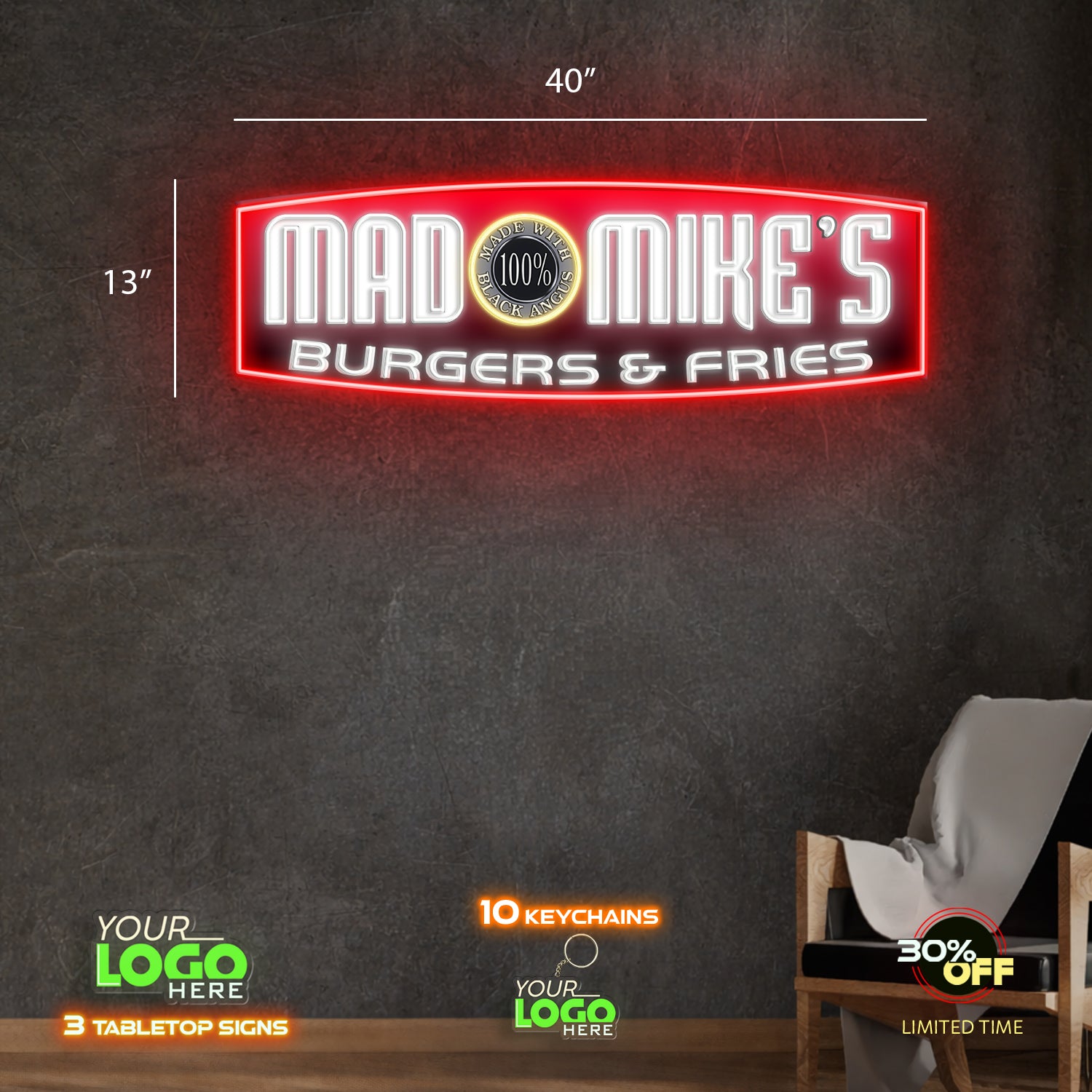 MAD MIKE'S | LED NEON SIGN (OUTDOOR SIGN)