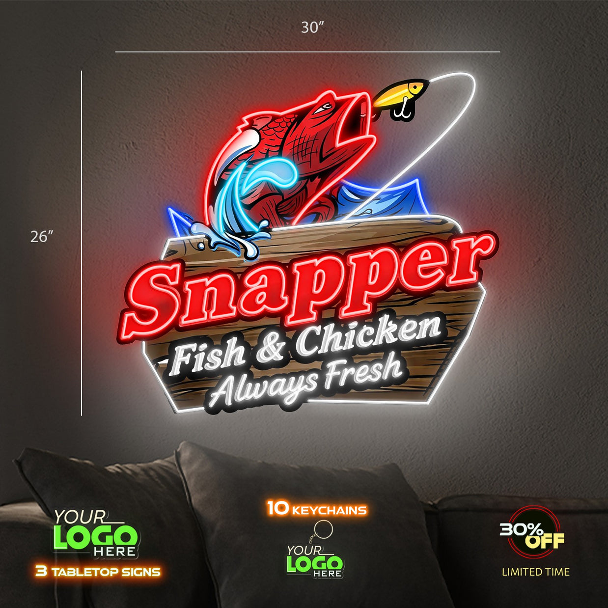 SNAPPER FISH & CHICKEN | LED NEON SIGN (15 keychains for free)