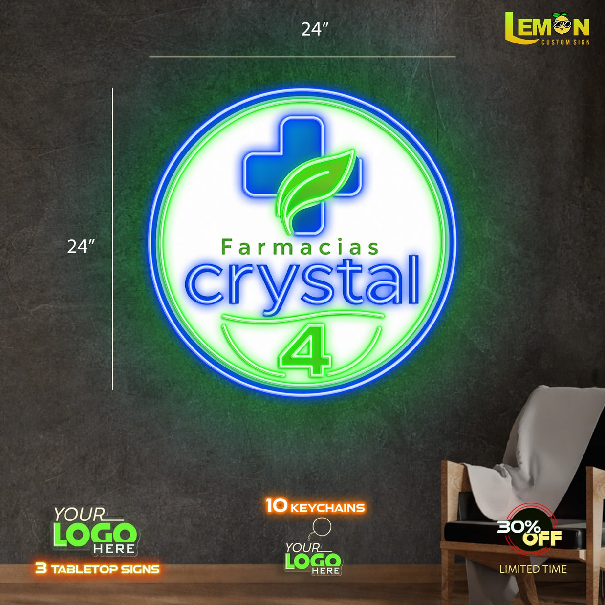 FARMACIAS CRYSTAL 4 | LED NEON SIGN (WATERPROOF SIGN)