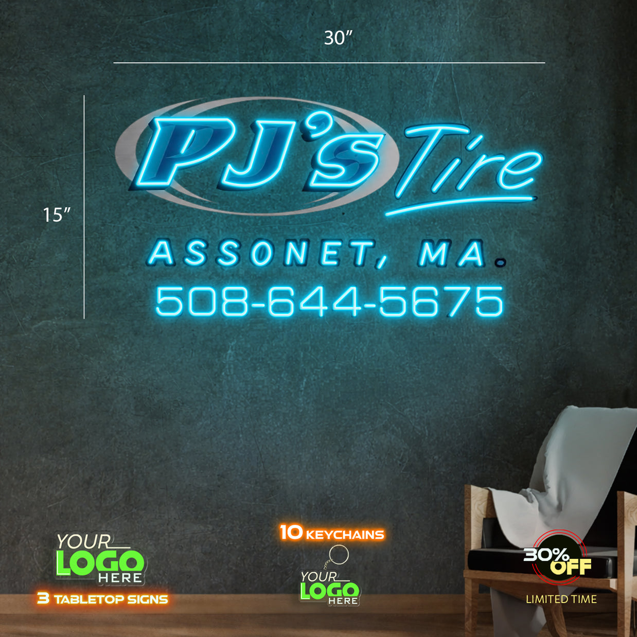 PJ'S TIRE | LED NEON SIGN (OUTDOOR SIGN)