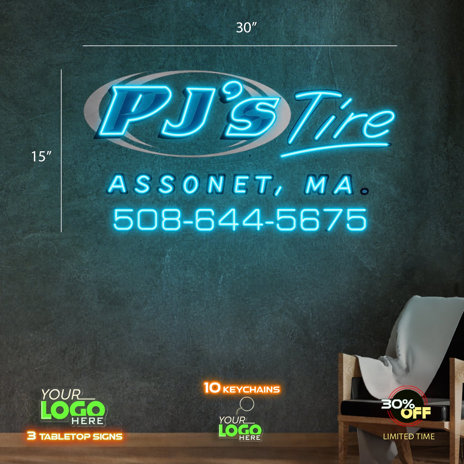 PJ'S TIRE | LED NEON SIGN (OUTDOOR SIGN)
